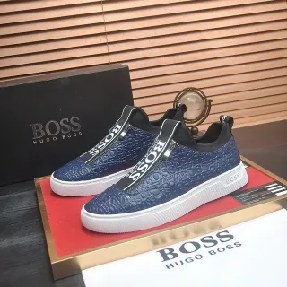 Hugo Boss حذاء رياضي أسلوب حياة أزرق بحري شعار منقوش بدون أحزمة