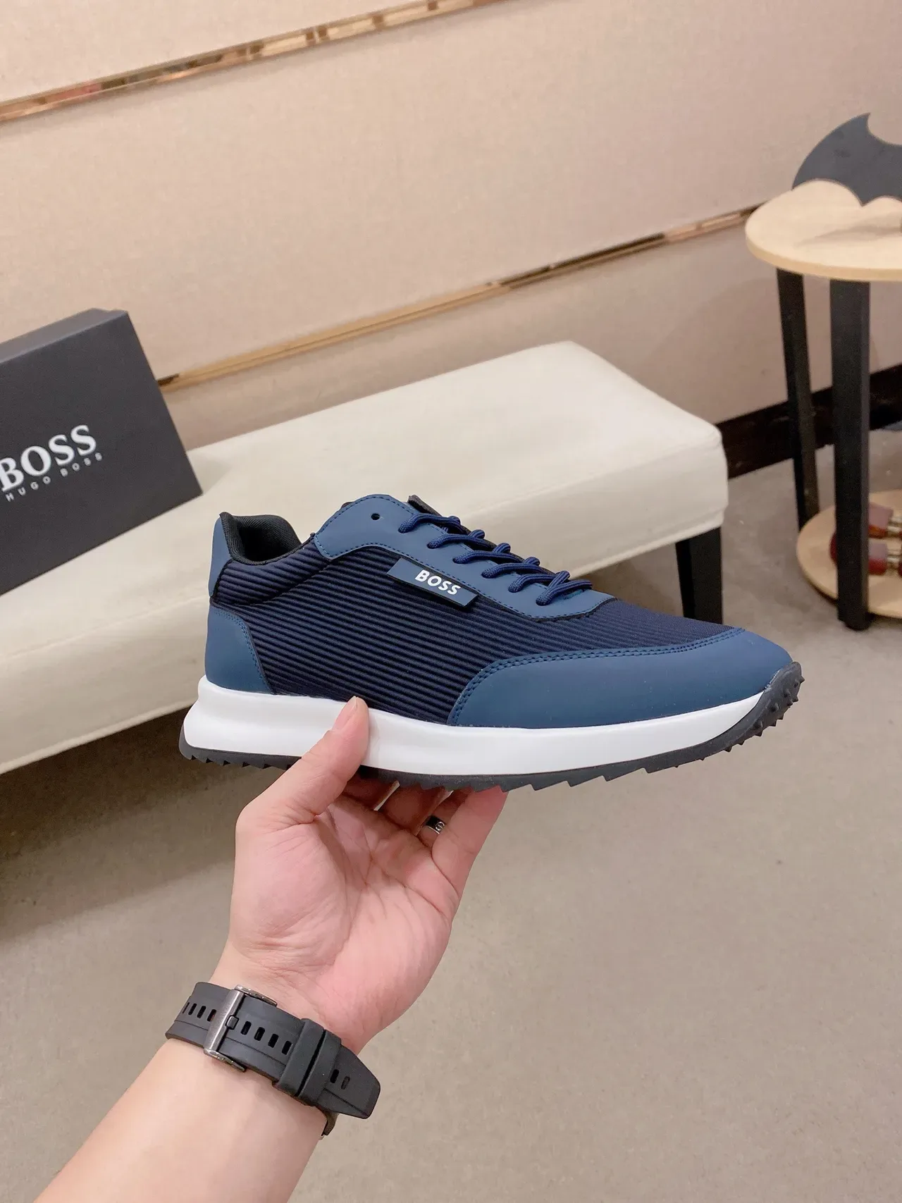Hugo Boss Tênis Lifestyle de Tecido Texturizado Azul Marinho 4