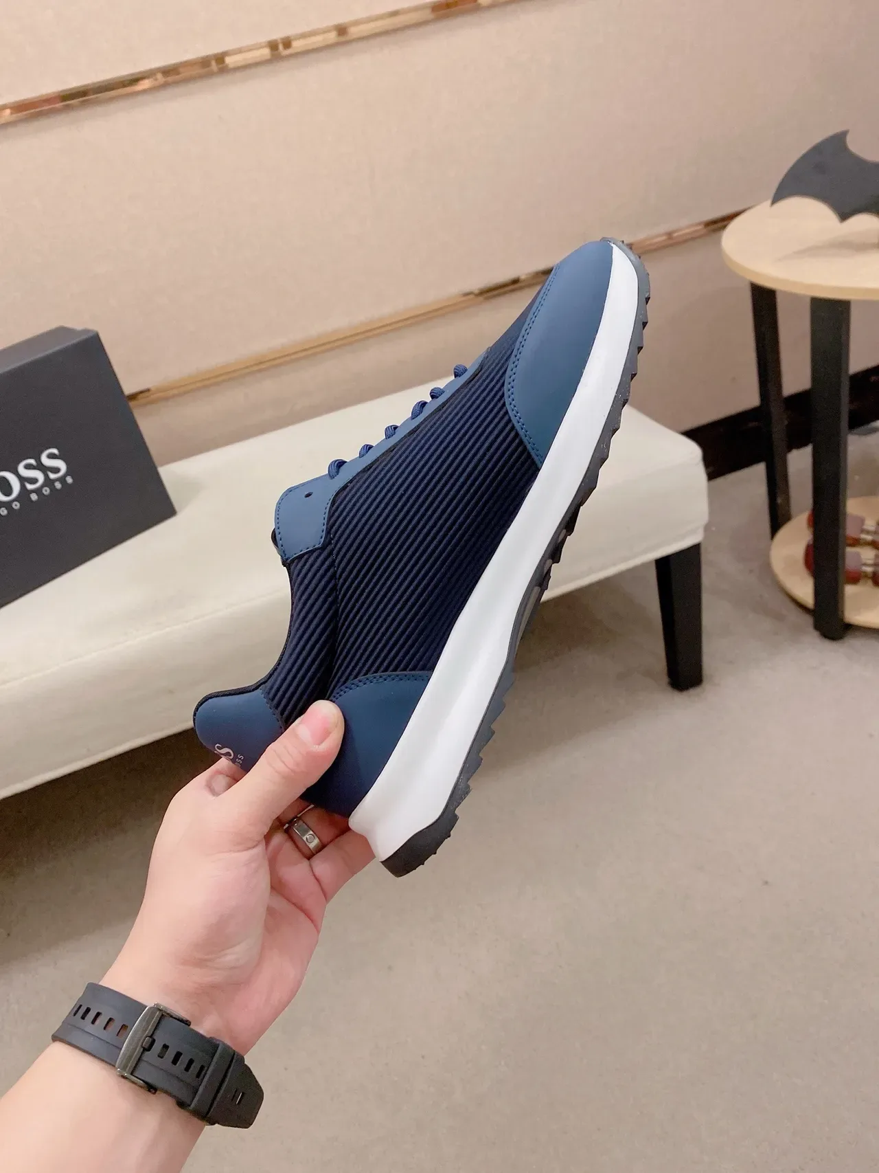 Hugo Boss Tênis Lifestyle de Tecido Texturizado Azul Marinho 5