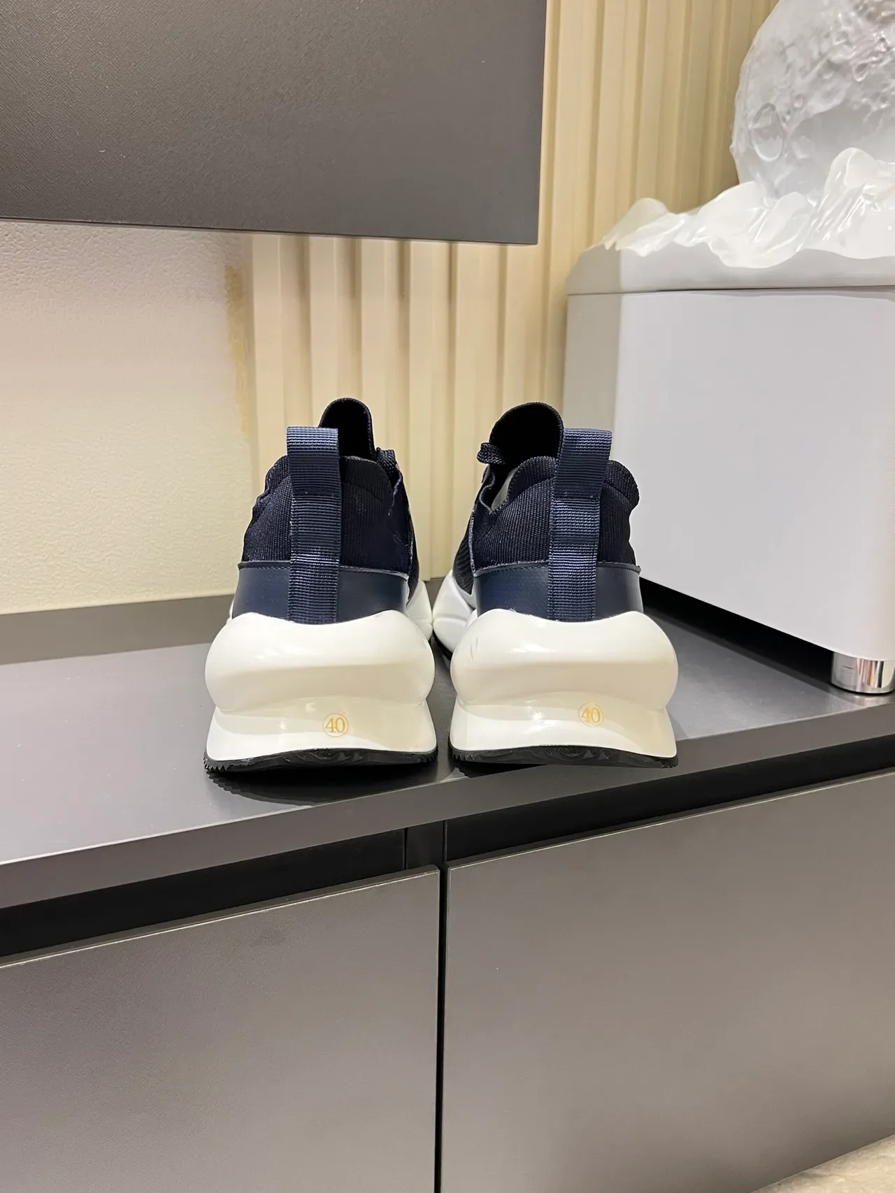 Hugo Boss Navy White Knit-Mesh Upper Sculpted Midsole Chunky Sneakers 2