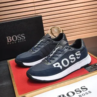 Hugo Boss Navy White Mesh And Synthetic Upper Bold Side Logo Sneakers