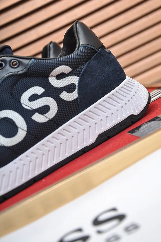 Hugo Boss حذاء رياضي أزرق بحري أبيض شبكي وصناعي الجزء العلوي شعار جانبي بارز 3