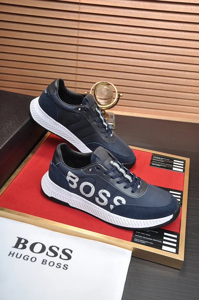 Hugo Boss حذاء رياضي أزرق بحري أبيض شبكي وصناعي الجزء العلوي شعار جانبي بارز 4