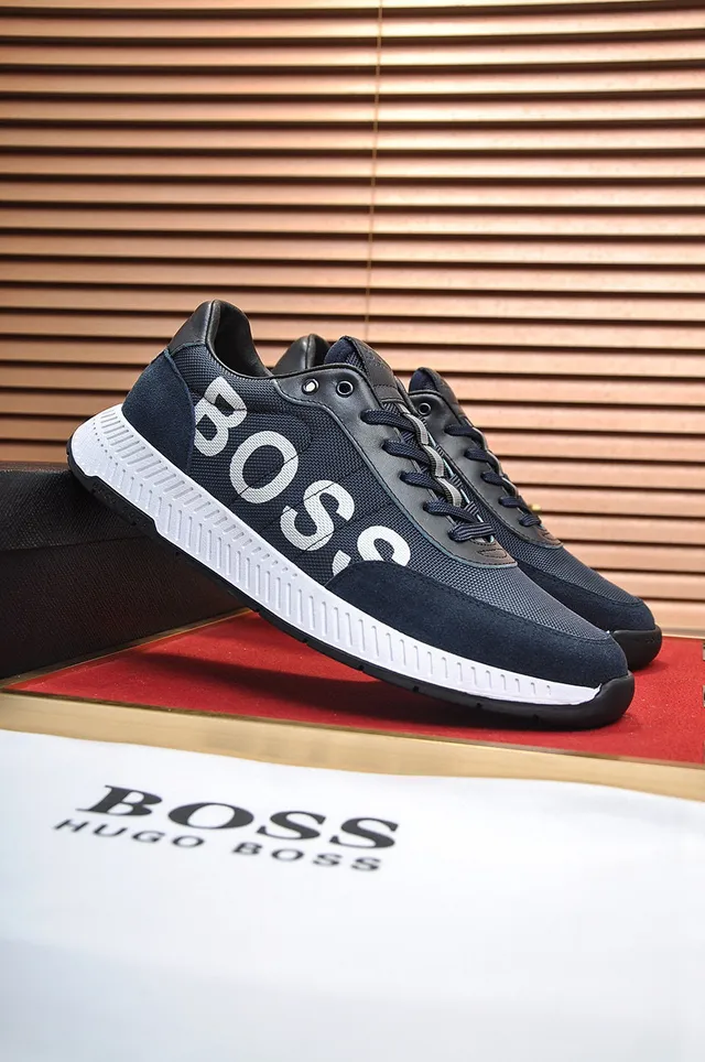 Hugo Boss حذاء رياضي أزرق بحري أبيض شبكي وصناعي الجزء العلوي شعار جانبي بارز 8
