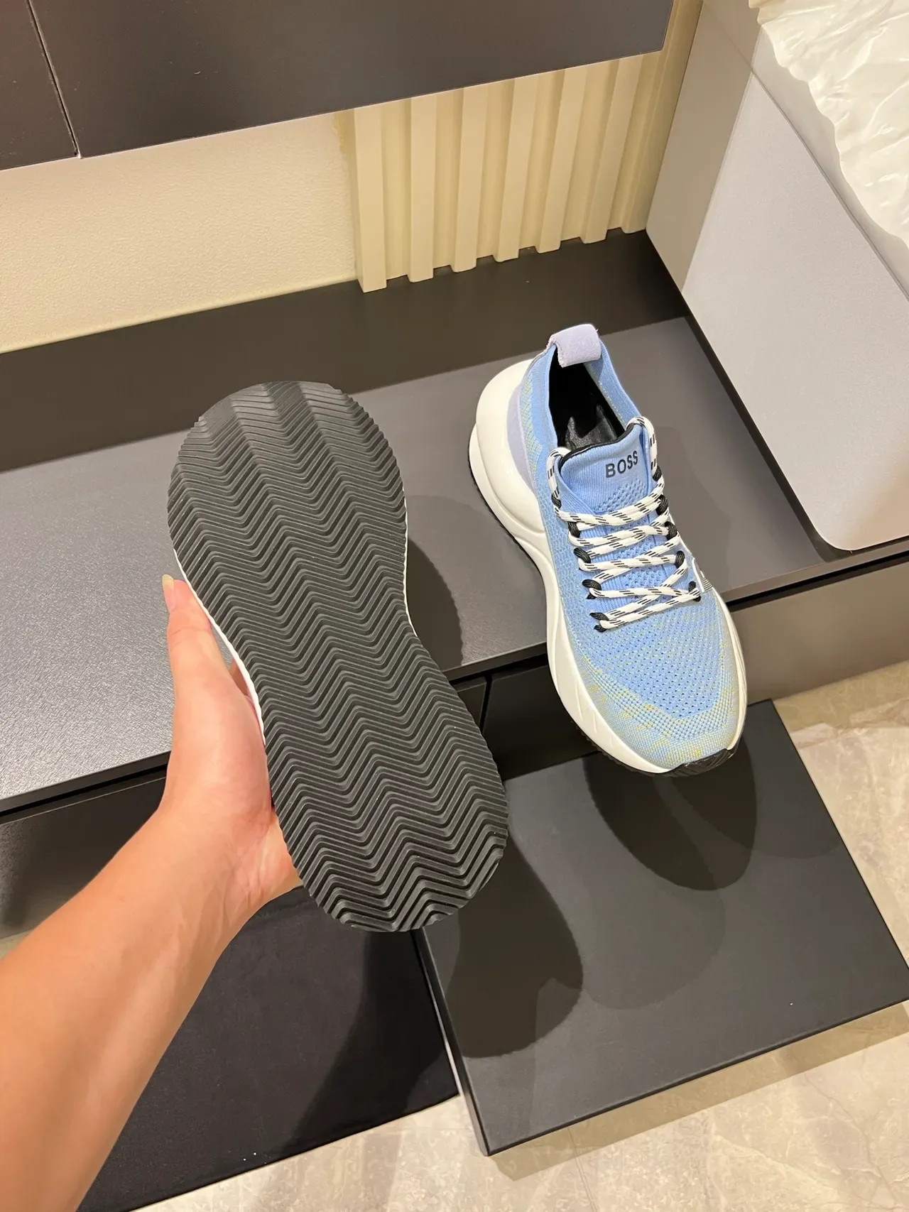 Hugo Boss Speed Trainer Chaussures Lifestyle en Maille Bleu Clair 3