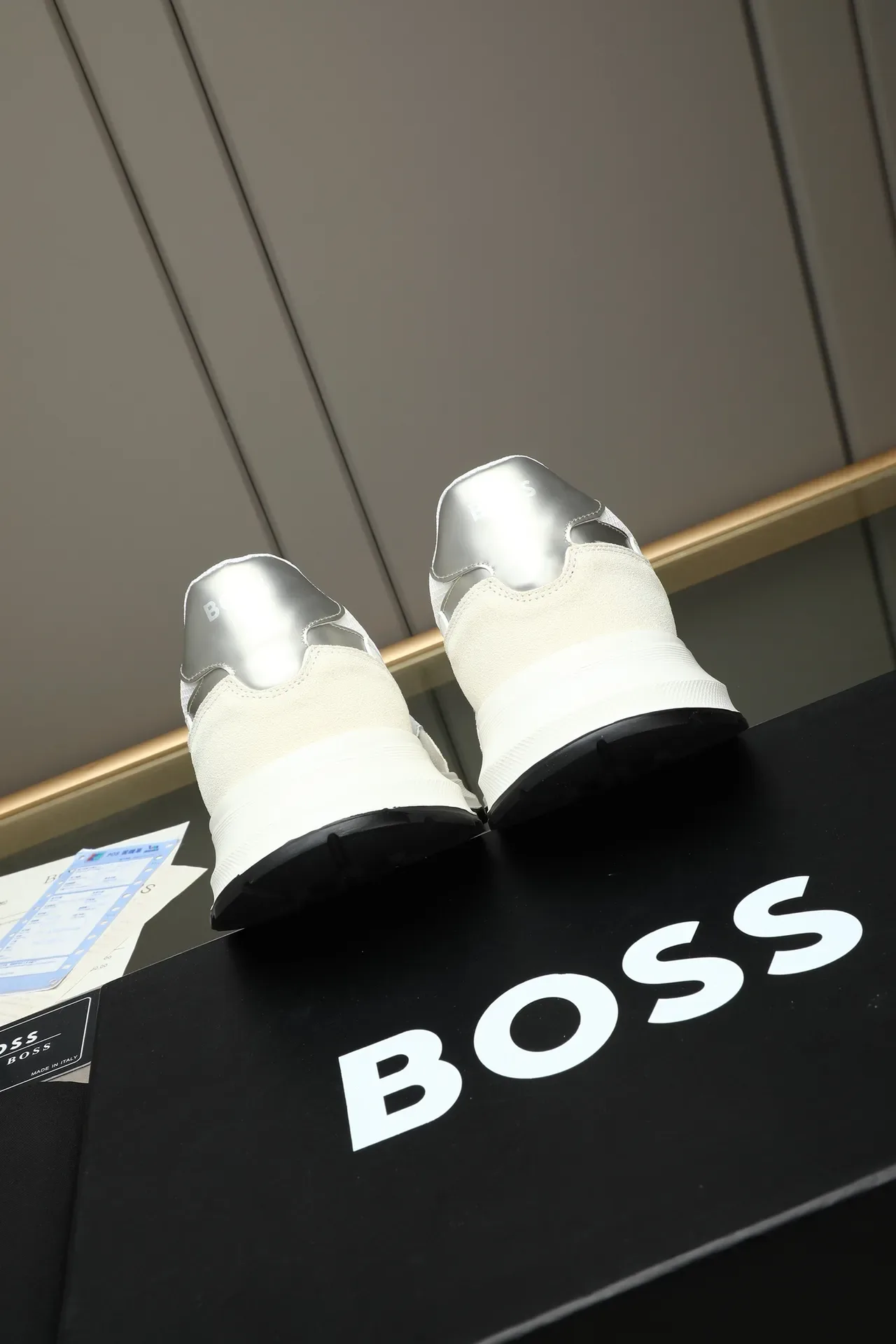 Hugo Boss White Beige Mixed-Material Upper Sculpted Midsole Sneakers 3