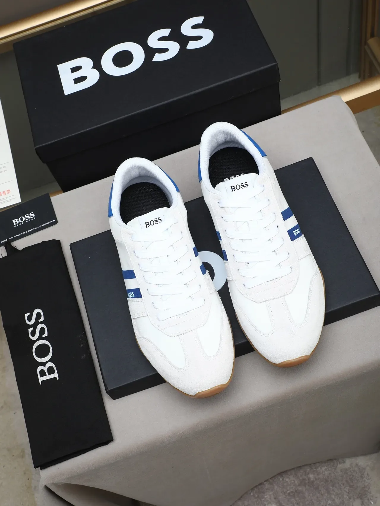 Hugo Boss White Blue Suede And Leather Upper Racing Stripe Lifestyle Sneakers 2