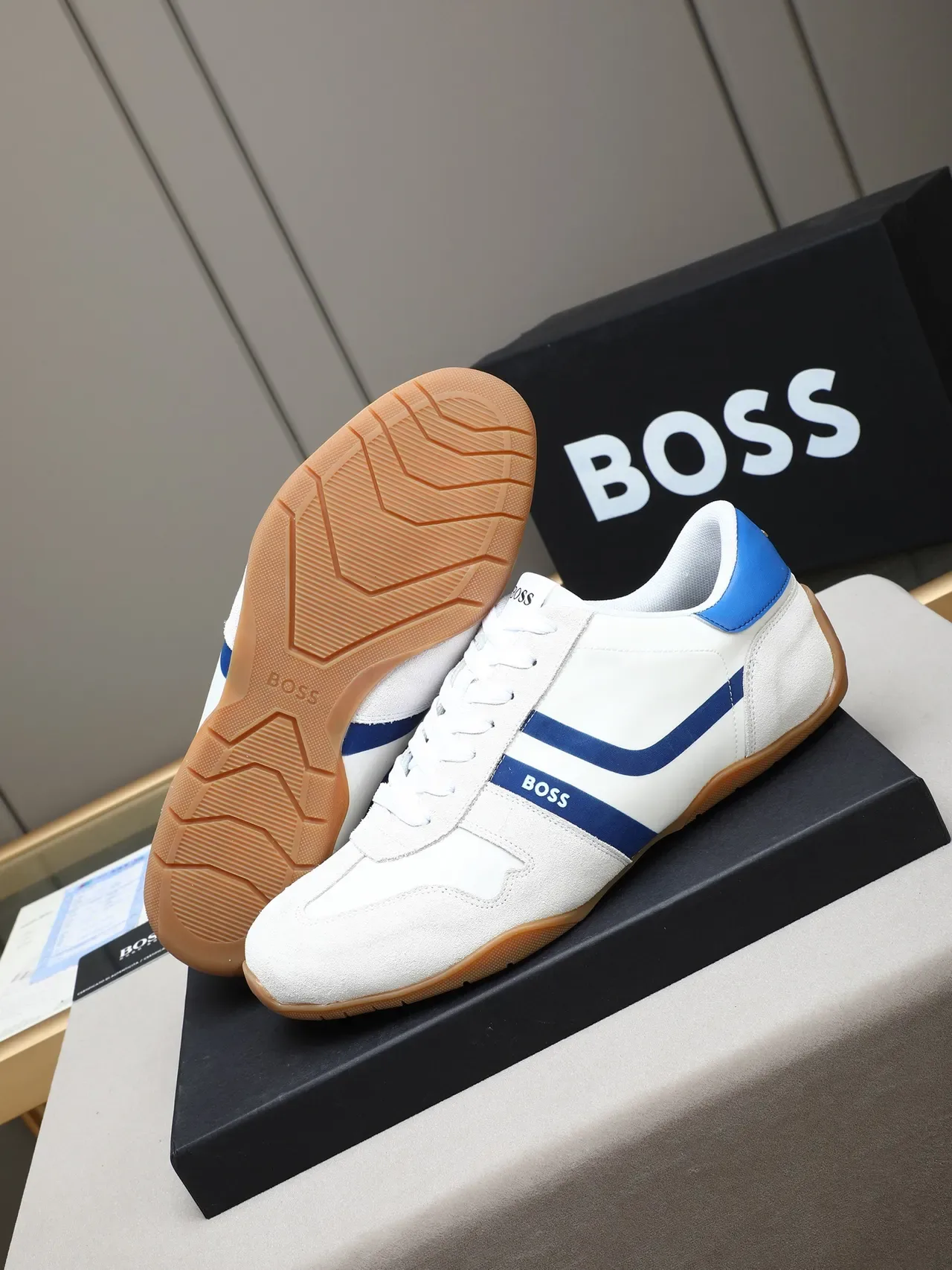 Hugo Boss White Blue Suede And Leather Upper Racing Stripe Lifestyle Sneakers 4
