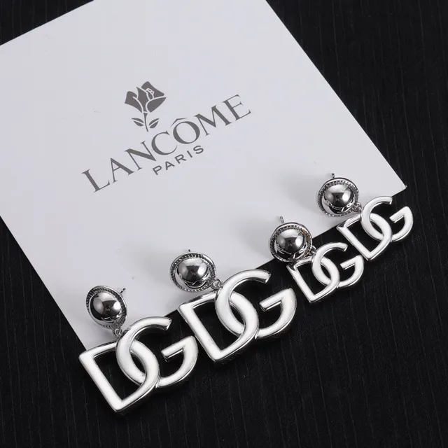 Lancôme Interlocking Logo Motif Silver-Tone Dangling Earrings 8