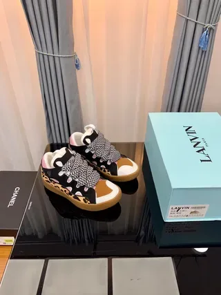 Lanvin Black Multicolor Laceless Strap Closure Chevron-Patterned Elastic Lifestyle Sneakers 1