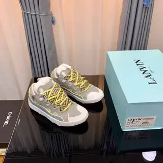 Lanvin Gray Yellow Low-Top Woven-Lace Detail Lifestyle Sneakers