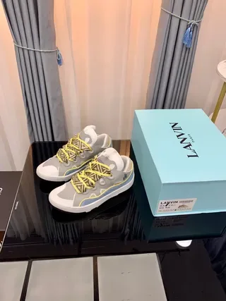 Lanvin Gray Yellow Low-Top Woven-Lace Detail Lifestyle Sneakers 2