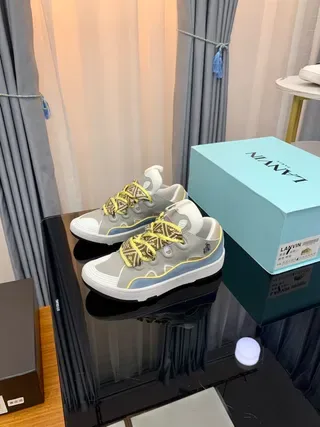 Lanvin Gray Yellow Low-Top Woven-Lace Detail Lifestyle Sneakers 3