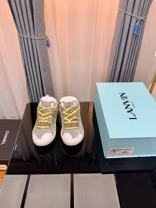 Lanvin Gray Yellow Low-Top Woven-Lace Detail Lifestyle Sneakers 5