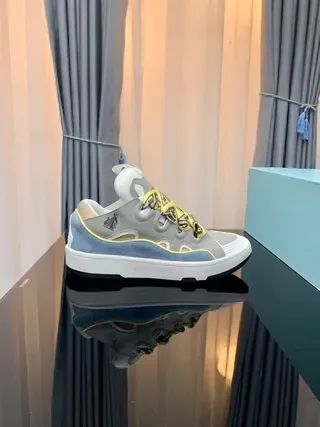 Lanvin Gray Yellow Low-Top Woven-Lace Detail Lifestyle Sneakers 9