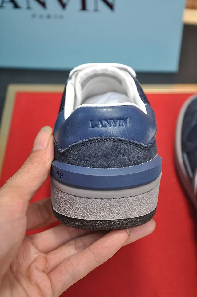 Lanvin Bleu marine Blanc Bleu Daim et Tissu Contraste Lacets Style de vie Sneakers 2