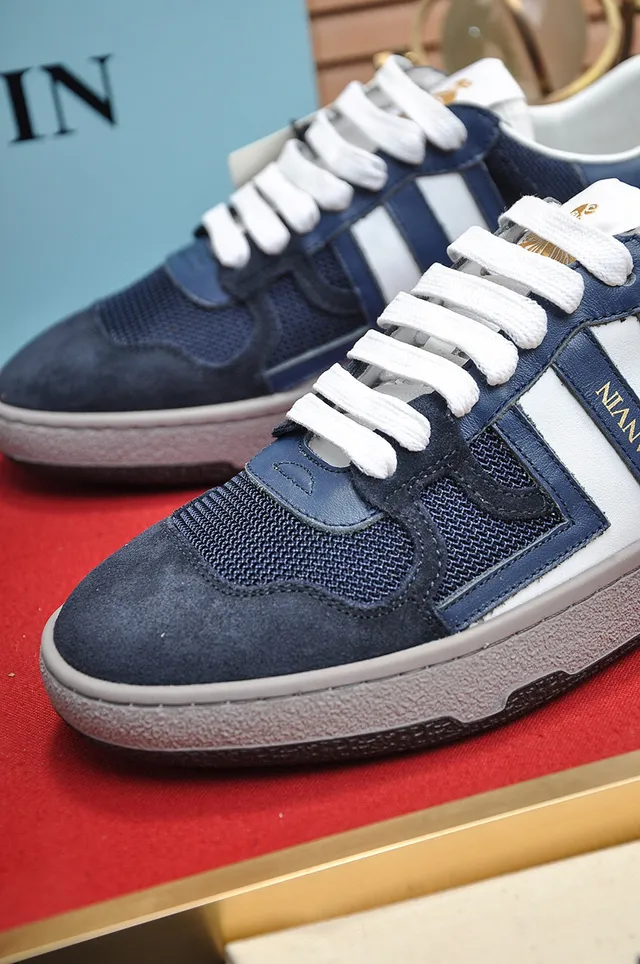 Lanvin Bleu marine Blanc Bleu Daim et Tissu Contraste Lacets Style de vie Sneakers 3