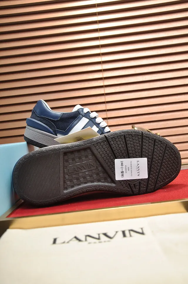 Lanvin Bleu marine Blanc Bleu Daim et Tissu Contraste Lacets Style de vie Sneakers 4