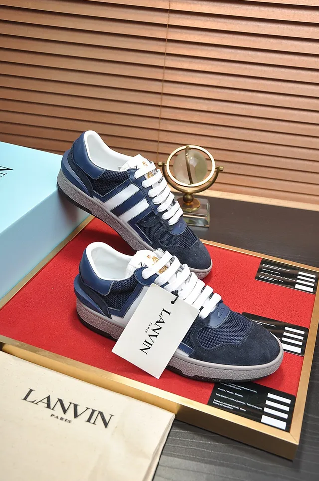 Lanvin Bleu marine Blanc Bleu Daim et Tissu Contraste Lacets Style de vie Sneakers 6