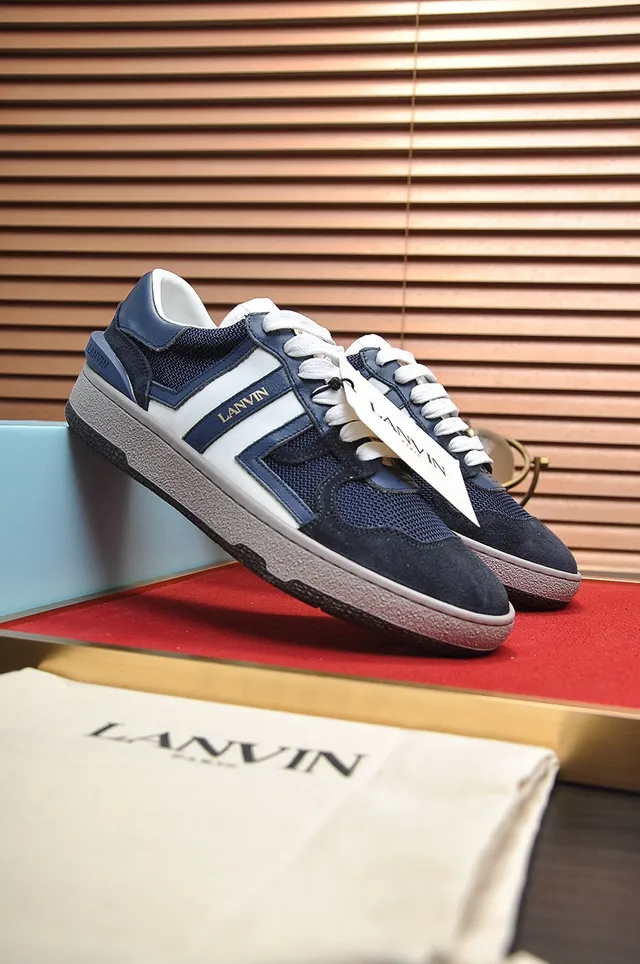 Lanvin Bleu marine Blanc Bleu Daim et Tissu Contraste Lacets Style de vie Sneakers 7