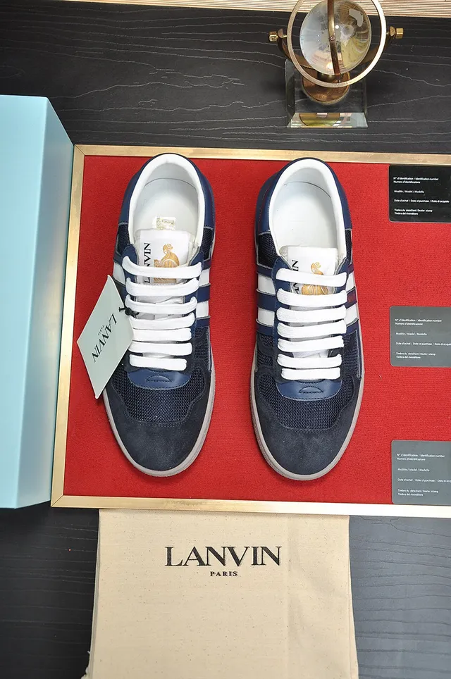 Lanvin Bleu marine Blanc Bleu Daim et Tissu Contraste Lacets Style de vie Sneakers 8