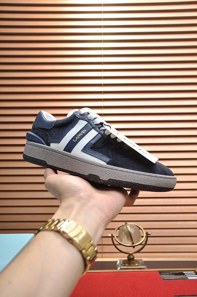 Lanvin Bleu marine Blanc Bleu Daim et Tissu Contraste Lacets Style de vie Sneakers 9