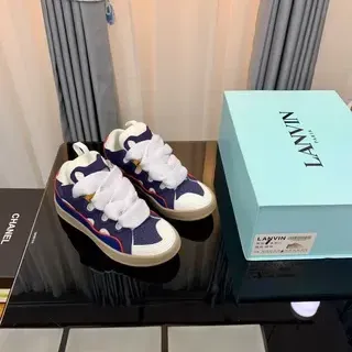 Lanvin Navy White Layered Textile Upper Wide Flat Laces Lifestyle Sneakers