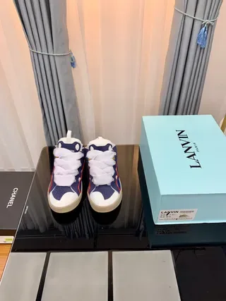 Lanvin Navy White Sneakers Lifestyle avec Upper Textil Layered, Lacets larges et plats 5