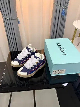 Lanvin Navy White Sneakers Lifestyle avec Upper Textil Layered, Lacets larges et plats 6