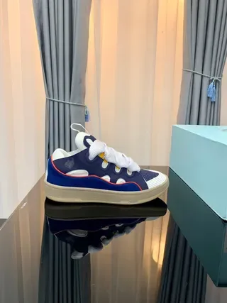 Lanvin Navy White Sneakers Lifestyle avec Upper Textil Layered, Lacets larges et plats 9