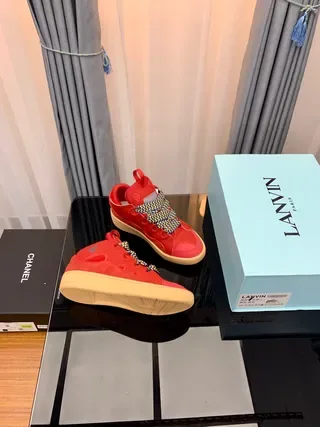 Lanvin Runner Red Beige High-Top Woven-Lace Detail Lifestyle Sneakers 2