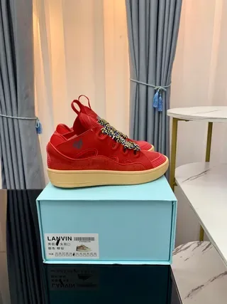 Lanvin Runner Red Beige High-Top Woven-Lace Detail Lifestyle Sneakers 3
