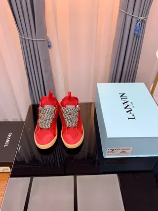 Lanvin Runner Red Beige High-Top Woven-Lace Detail Lifestyle Sneakers 5