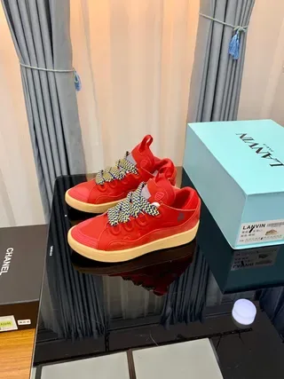 Lanvin Runner Red Beige High-Top Woven-Lace Detail Lifestyle Sneakers 6