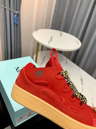Lanvin Runner Red Beige High-Top Woven-Lace Detail Lifestyle Sneakers 7