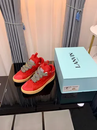 Lanvin Runner Red Beige High-Top Woven-Lace Detail Lifestyle Sneakers 9