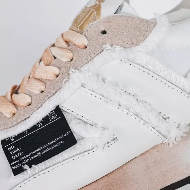 Lanvin White Beige Frayed Textile Overlay Asymmetrical Paneling Lifestyle Sneakers 6