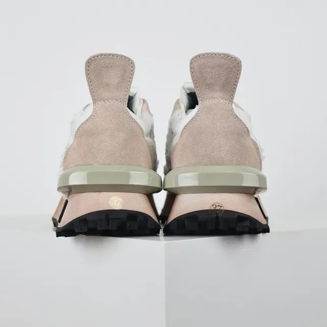 Lanvin White Beige Frayed Textile Overlay Asymmetrical Paneling Lifestyle Sneakers 8