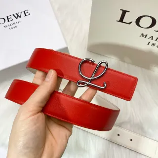 Loewe Anagram Belt Red Beige Smooth Calfskin Metal Buckle Leather Belt