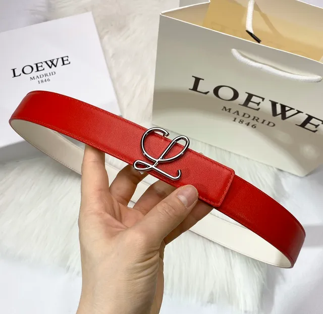 Loewe Anagram Ceinture Rouge Beige Cuir de veau lisse Boucle en métal Ceinture en cuir 2