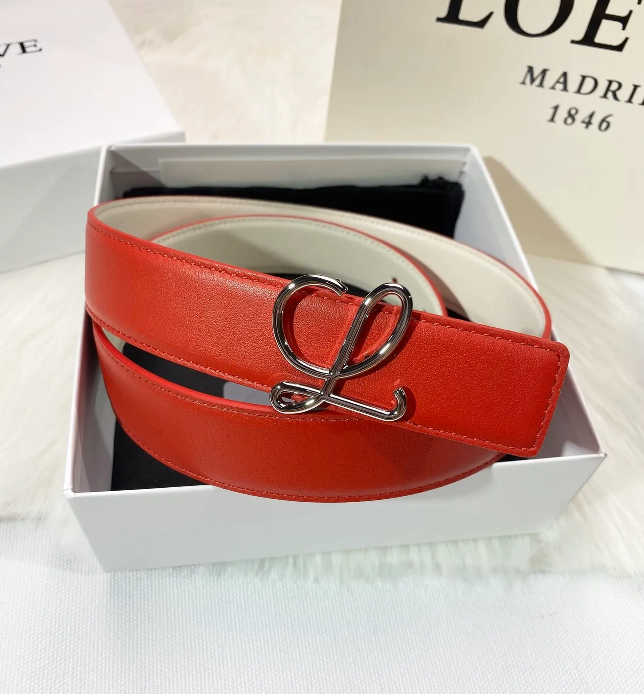 Loewe Anagram Ceinture Rouge Beige Cuir de veau lisse Boucle en métal Ceinture en cuir 7