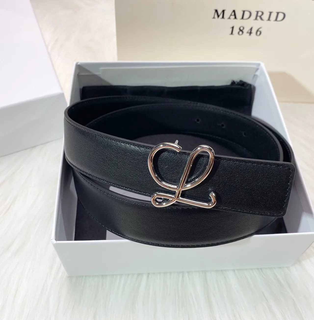 Loewe Anagram Black Leather Belt 4