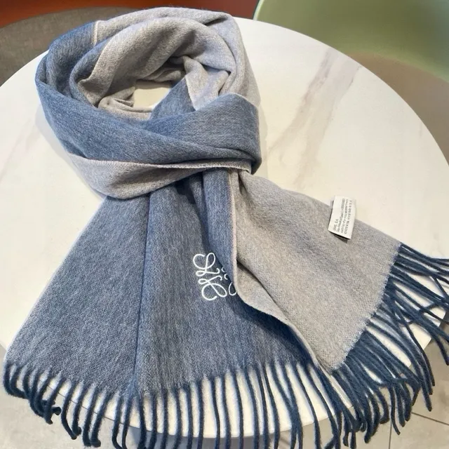 Loewe Anagram Broderie Cachemira Bleu Clair Écharpe 3