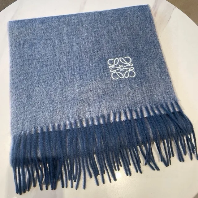 Loewe Anagram Broderie Cachemira Bleu Clair Écharpe 8
