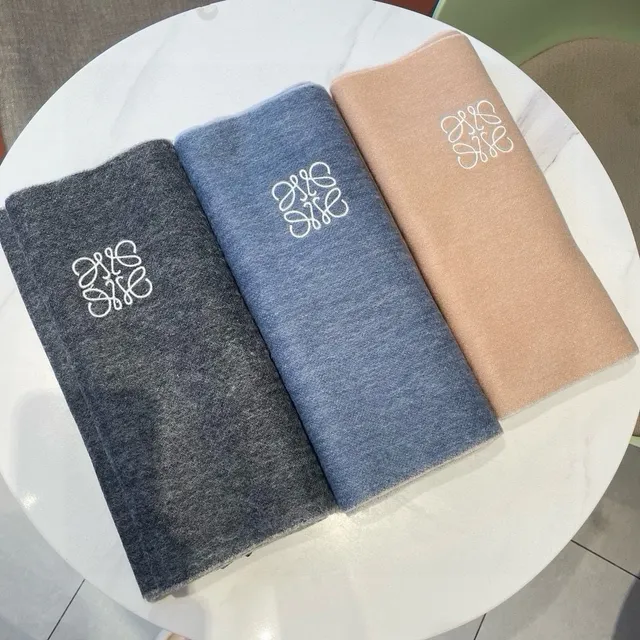 Loewe Anagram Broderie Cachemira Bleu Clair Écharpe 9