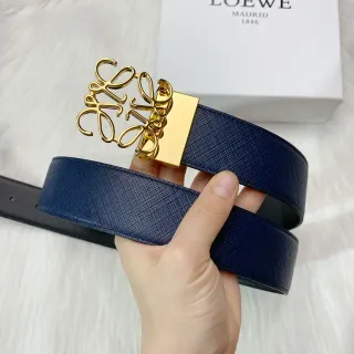 Loewe Anagram Azul marino dorado Saffiano Hebilla Correa de Cuero