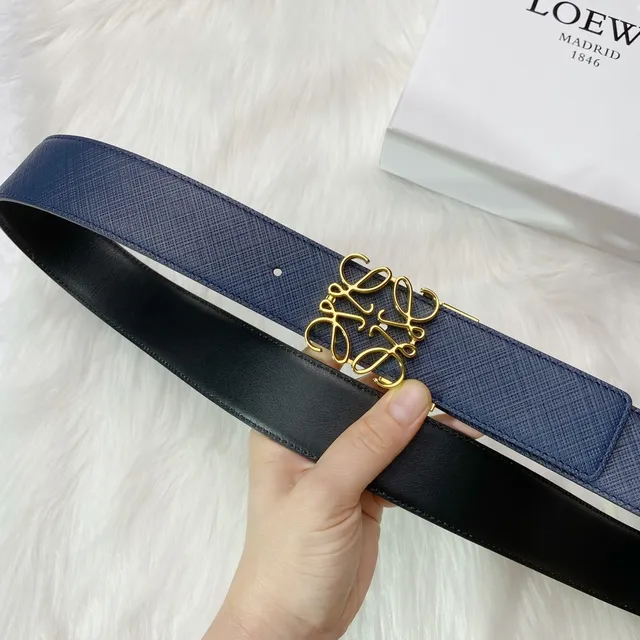 Loewe Anagram Azul marinho dourado Saffiano Fivela Cinto de Couro 2