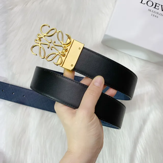 Loewe Anagram Azul marinho dourado Saffiano Fivela Cinto de Couro 4