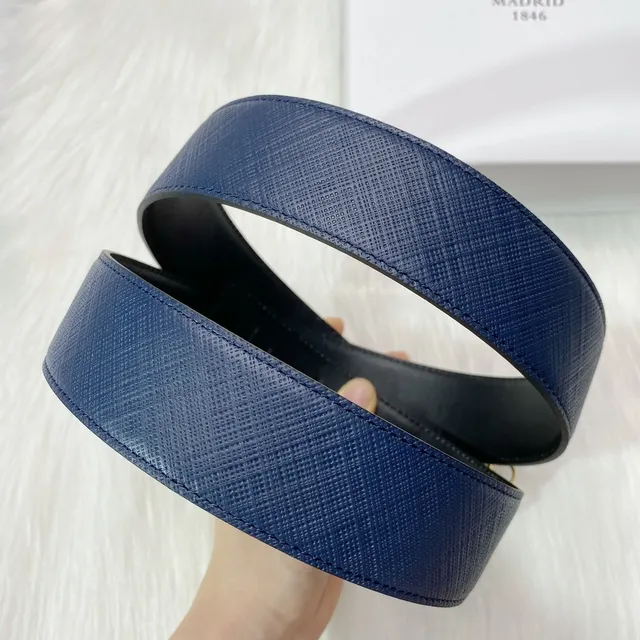 Loewe Anagram Azul marinho dourado Saffiano Fivela Cinto de Couro 5