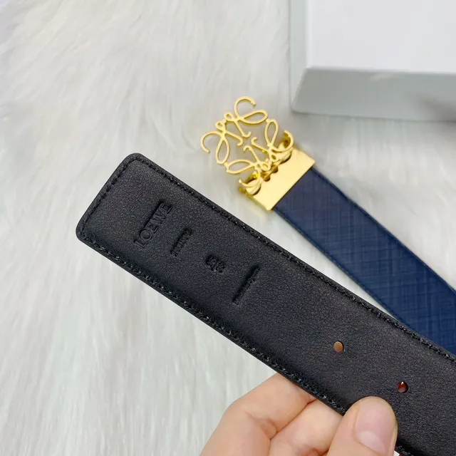 Loewe Anagram Azul marinho dourado Saffiano Fivela Cinto de Couro 6